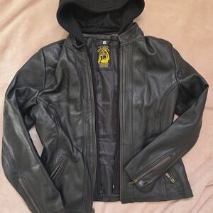 Black Leather Jacket with Hood